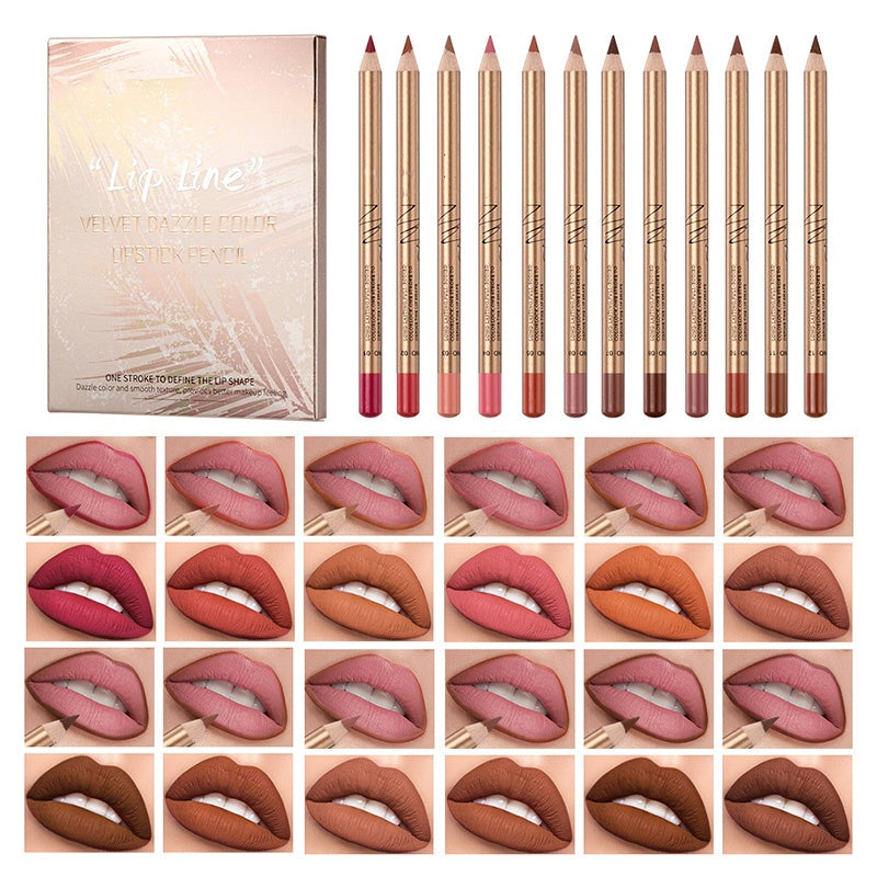 💄🎨Zestaw 12 kolorowych, odpornych na rozmazywanie kredek do ust